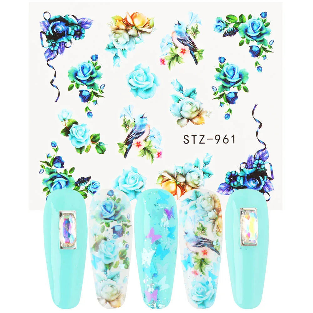 1pcs Flower Series Stickers For Nails Design Water Transfer Decals Foil Wraps Decoration Manicure DIY Slider NFA403