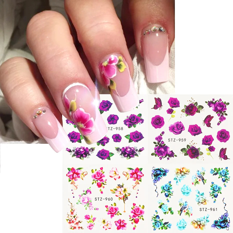 1pcs Flower Series Stickers For Nails Design Water Transfer Decals Foil Wraps Decoration Manicure DIY Slider NFA403