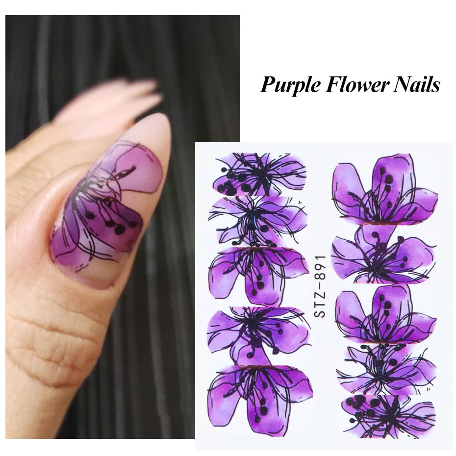 1pcs Flower Series Stickers For Nails Design Water Transfer Decals Foil Wraps Decoration Manicure DIY Slider NFA403