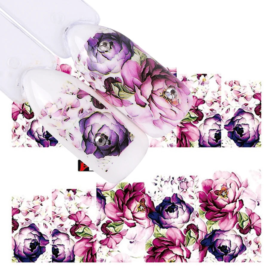 1pcs Flower Series Stickers For Nails Design Water Transfer Decals Foil Wraps Decoration Manicure DIY Slider NFA403