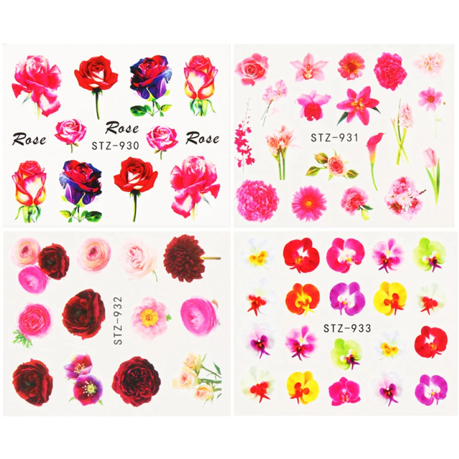 1pcs Flower Series Stickers For Nails Design Water Transfer Decals Foil Wraps Decoration Manicure DIY Slider NFA403