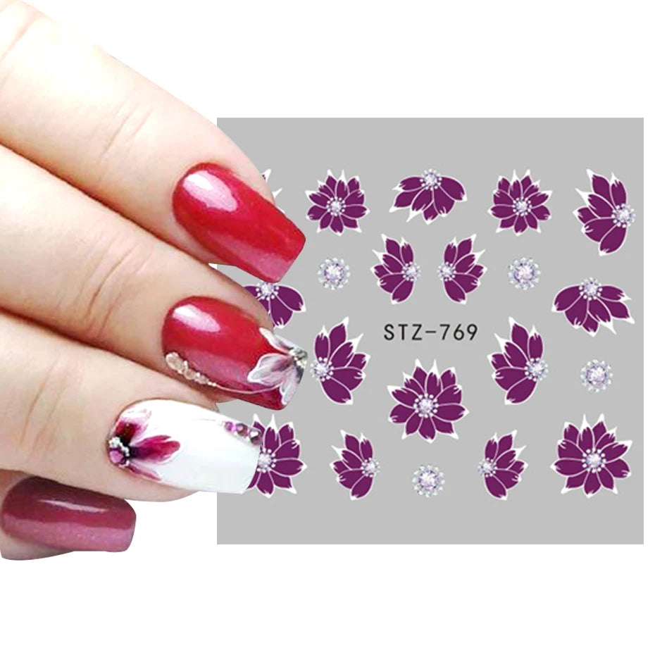 1pcs Flower Series Stickers For Nails Design Water Transfer Decals Foil Wraps Decoration Manicure DIY Slider NFA403