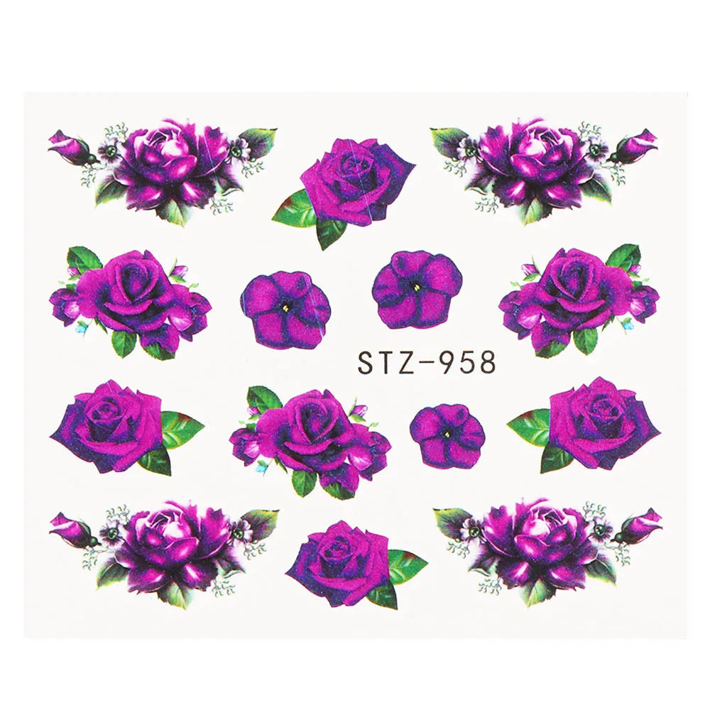 1pcs Flower Series Stickers For Nails Design Water Transfer Decals Foil Wraps Decoration Manicure DIY Slider NFA403