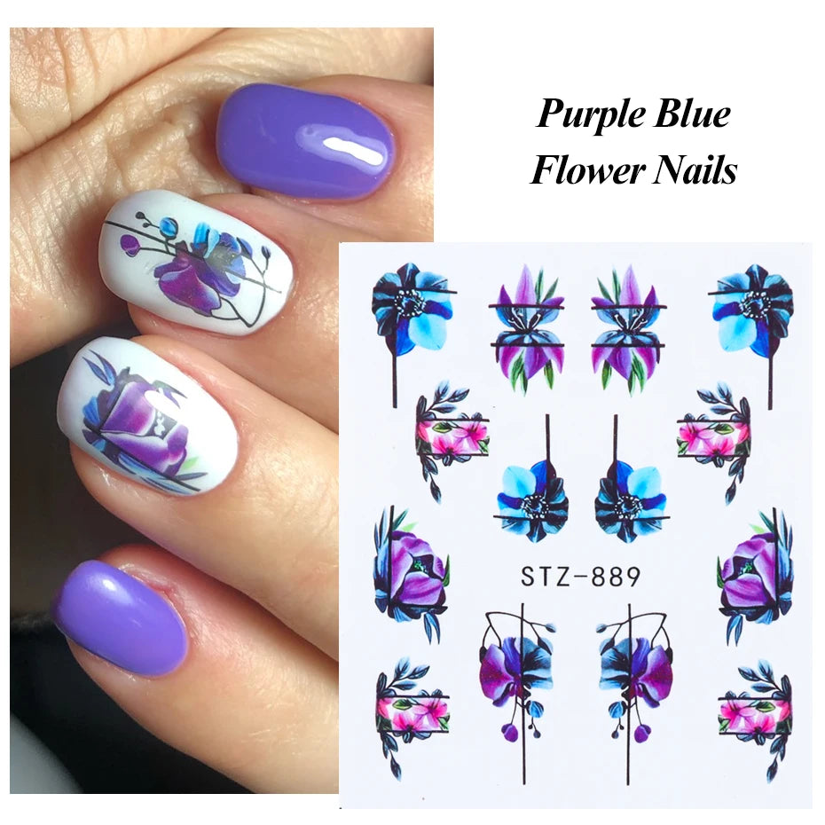 1pcs Flower Series Stickers For Nails Design Water Transfer Decals Foil Wraps Decoration Manicure DIY Slider NFA403