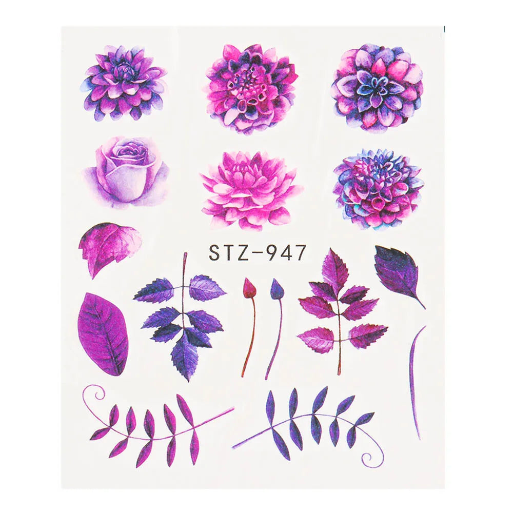 1pcs Flower Series Stickers For Nails Design Water Transfer Decals Foil Wraps Decoration Manicure DIY Slider NFA403