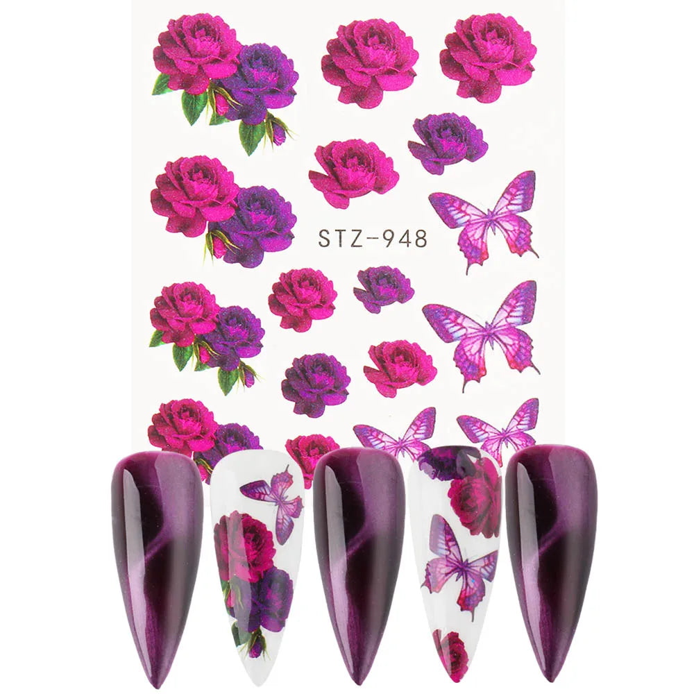 1pcs Flower Series Stickers For Nails Design Water Transfer Decals Foil Wraps Decoration Manicure DIY Slider NFA403