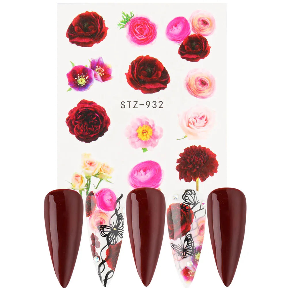 1pcs Flower Series Stickers For Nails Design Water Transfer Decals Foil Wraps Decoration Manicure DIY Slider NFA403