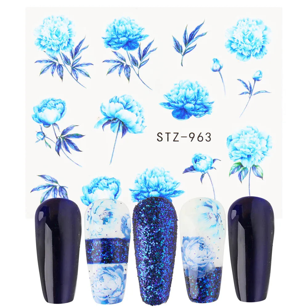 1pcs Flower Series Stickers For Nails Design Water Transfer Decals Foil Wraps Decoration Manicure DIY Slider NFA403