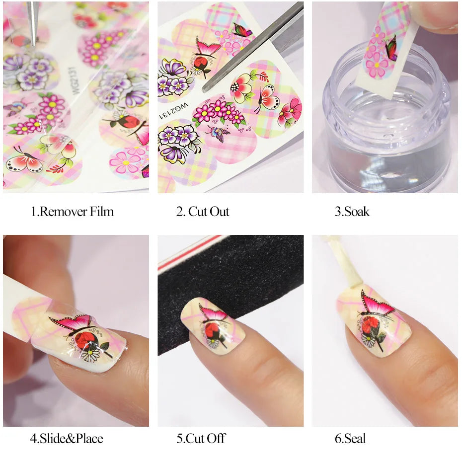 1pcs Flower Series Stickers For Nails Design Water Transfer Decals Foil Wraps Decoration Manicure DIY Slider NFA403