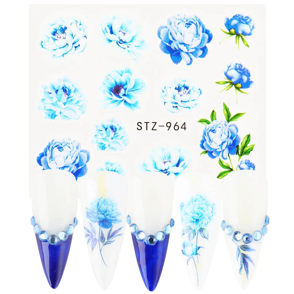 1pcs Flower Series Stickers For Nails Design Water Transfer Decals Foil Wraps Decoration Manicure DIY Slider NFA403