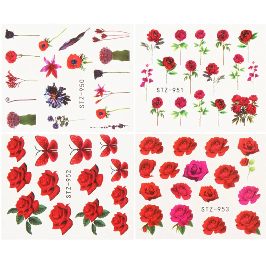 1pcs Flower Series Stickers For Nails Design Water Transfer Decals Foil Wraps Decoration Manicure DIY Slider NFA403