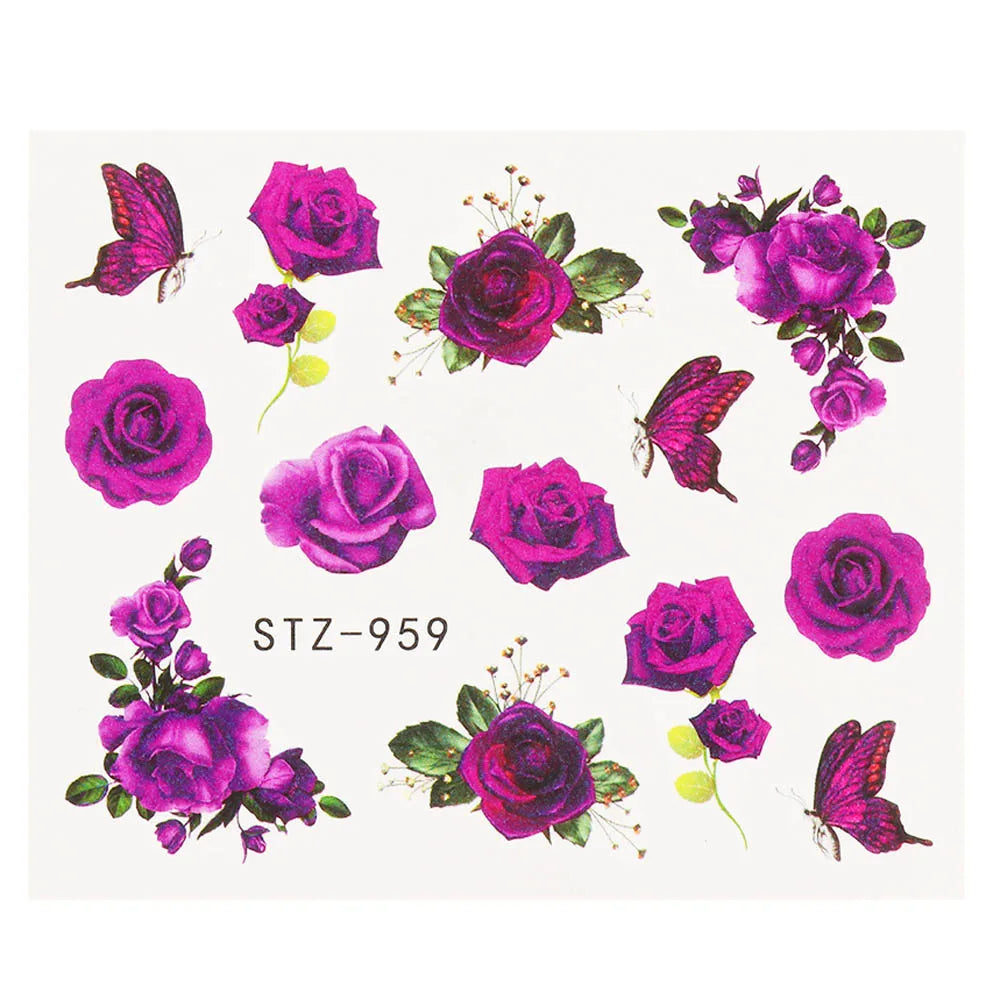 1pcs Flower Series Stickers For Nails Design Water Transfer Decals Foil Wraps Decoration Manicure DIY Slider NFA403