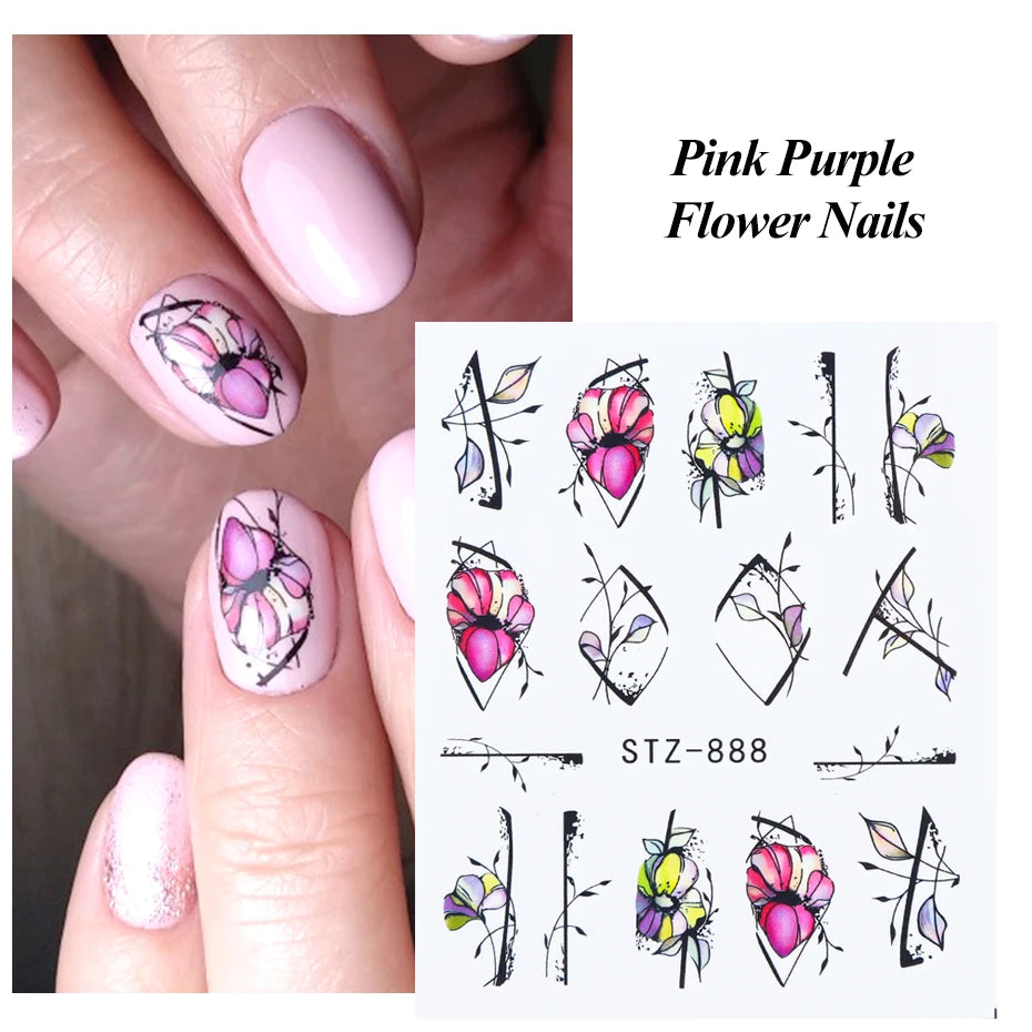 1pcs Flower Series Stickers For Nails Design Water Transfer Decals Foil Wraps Decoration Manicure DIY Slider NFA403