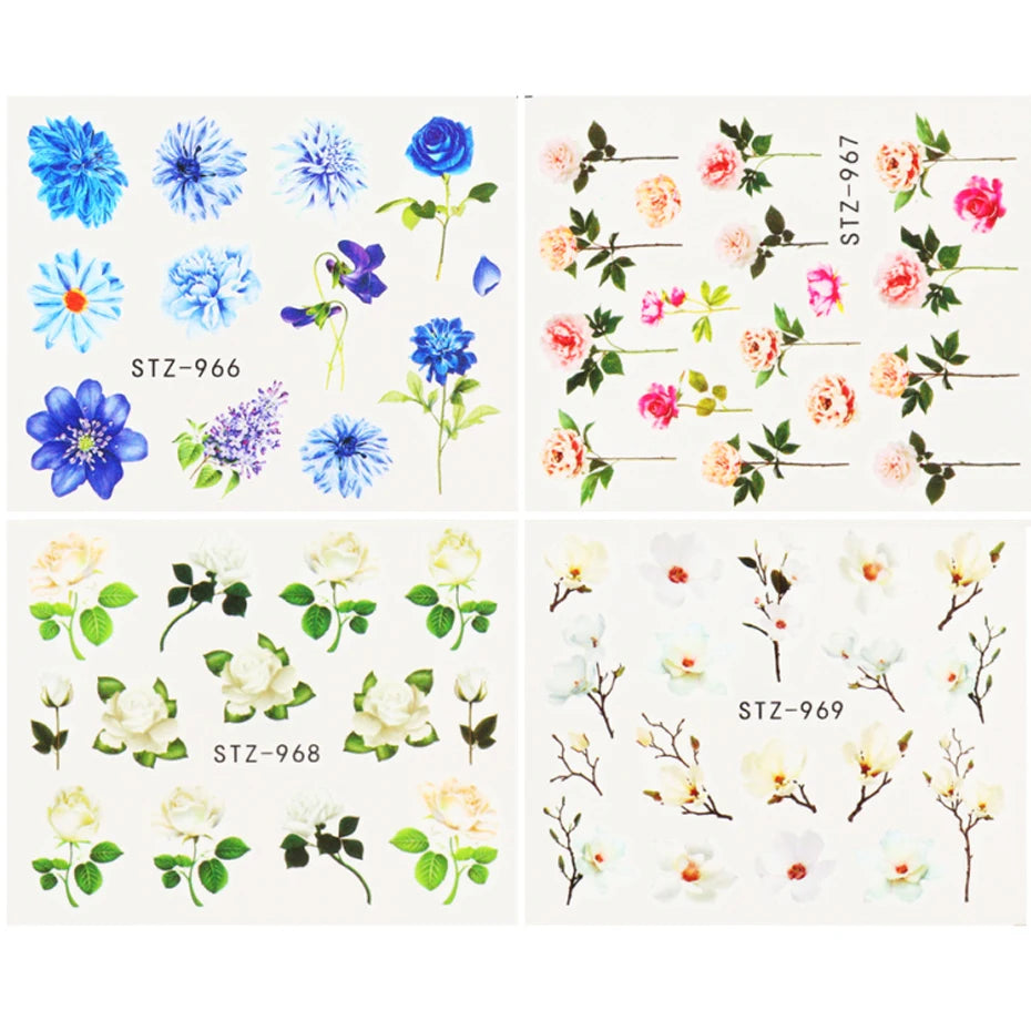 1pcs Flower Series Stickers For Nails Design Water Transfer Decals Foil Wraps Decoration Manicure DIY Slider NFA403