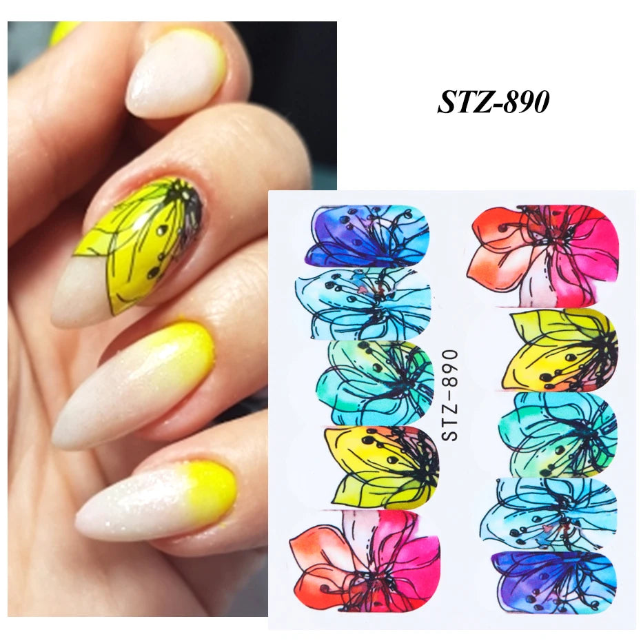 1pcs Flower Series Stickers For Nails Design Water Transfer Decals Foil Wraps Decoration Manicure DIY Slider NFA403