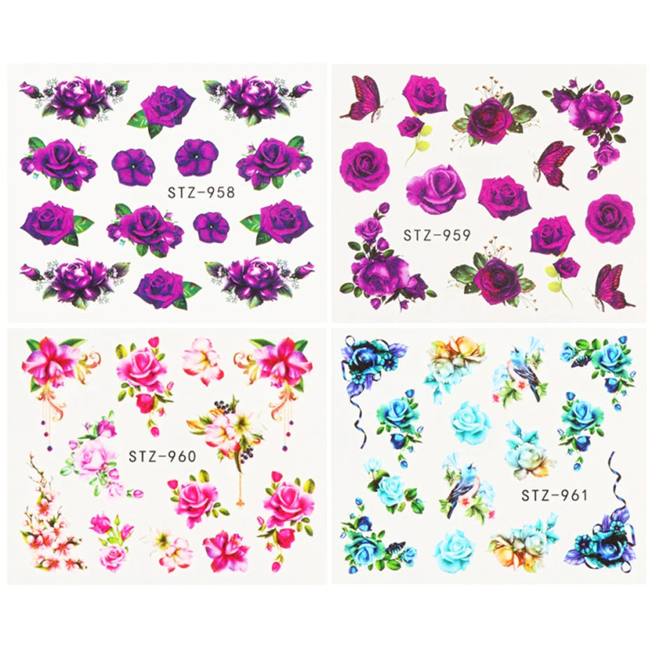 1pcs Flower Series Stickers For Nails Design Water Transfer Decals Foil Wraps Decoration Manicure DIY Slider NFA403