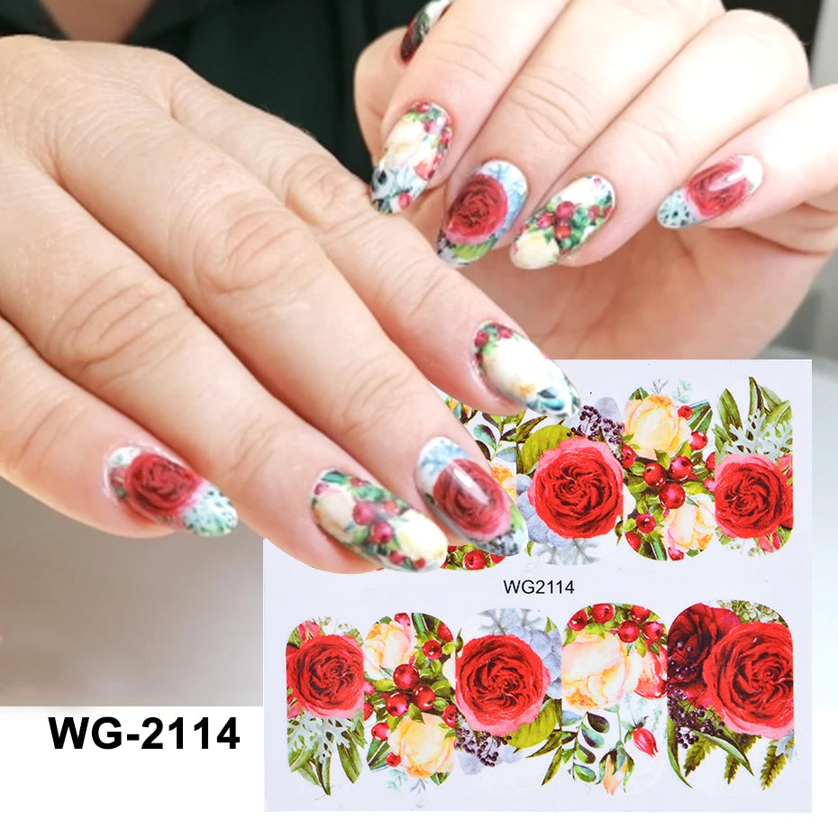 1pcs Flower Series Stickers For Nails Design Water Transfer Decals Foil Wraps Decoration Manicure DIY Slider NFA403