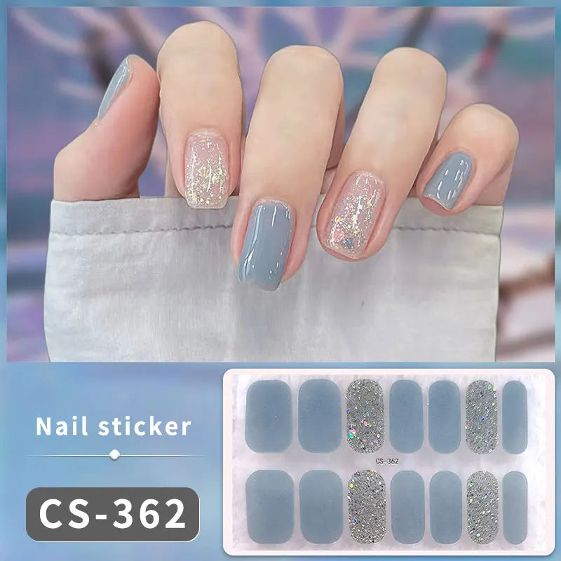 14/16 Strips Gel Nail Stickers Full Cover Nail Patch Gradual Spring And Summer Floristic Nail Stickers Strips DIY Nail Art