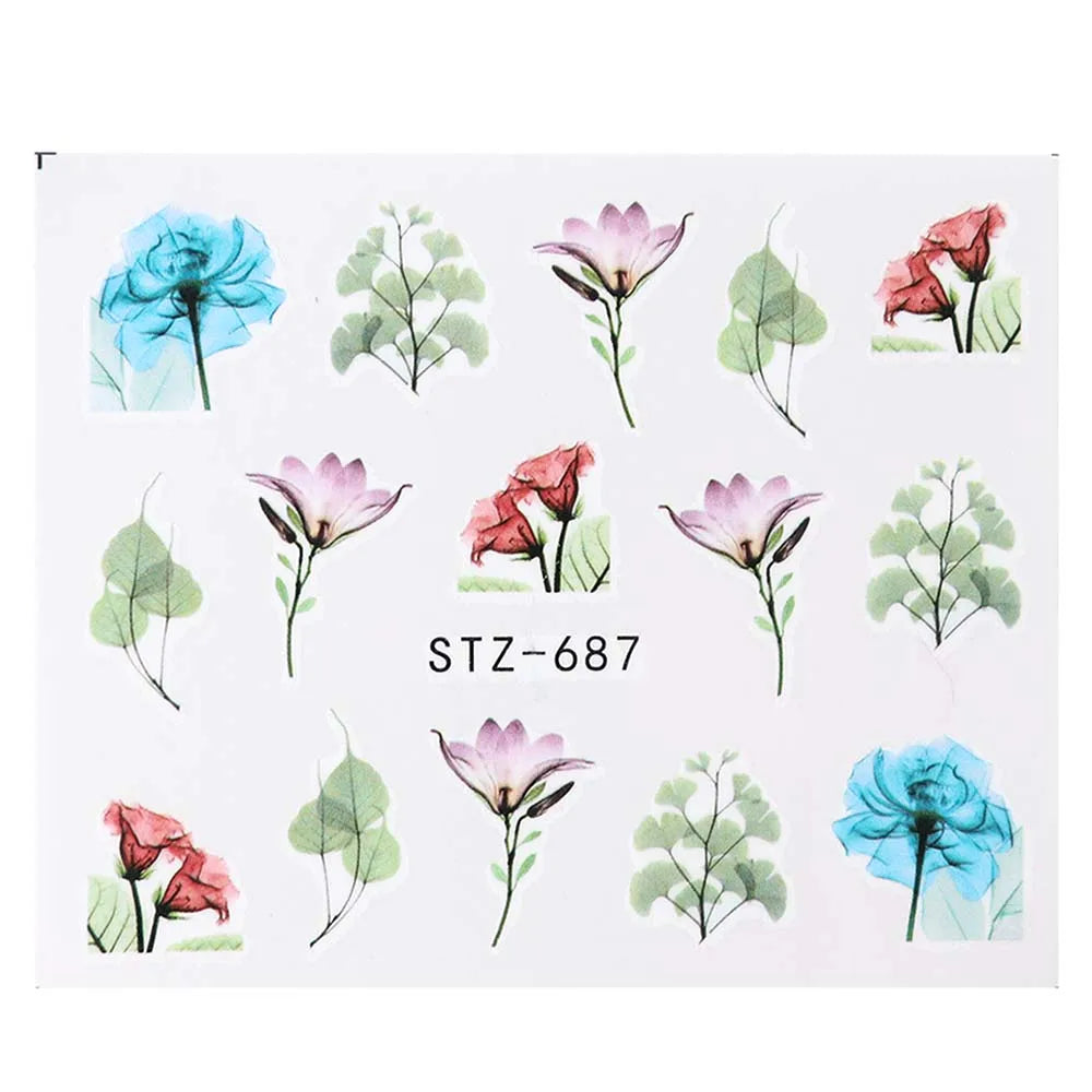 1pcs Flower Series Stickers For Nails Design Water Transfer Decals Foil Wraps Decoration Manicure DIY Slider NFA403