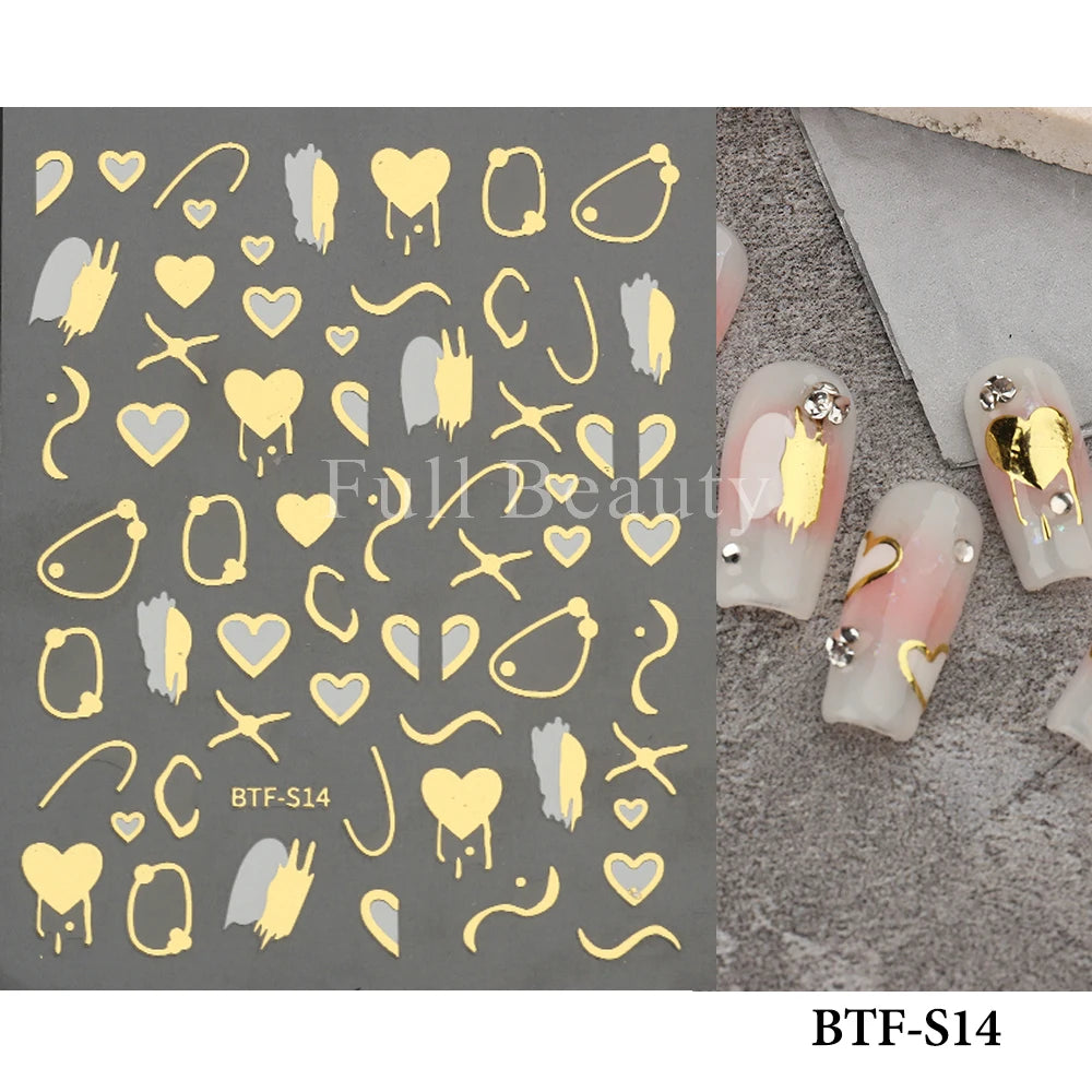 3D Heart Nail Stickers Celestial Nail Decals Gold Silver Star Moon Sliders For Manicure Y2K Design Kawaii Accessories LEBBTF-S28