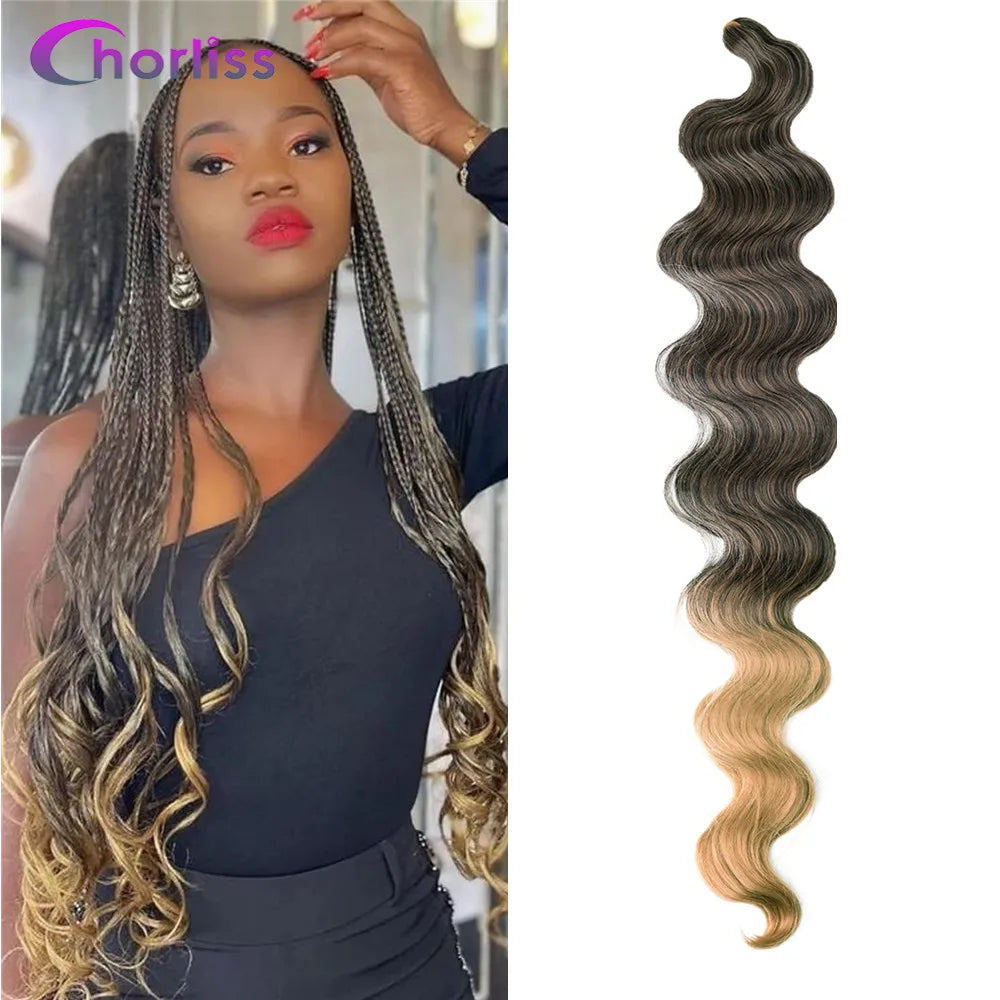 Blonde Body Wave Curly Braiding Hair Extensions Crochet Braids Ombre Black Brown Brgundy Hair High Temperature Soft Natural