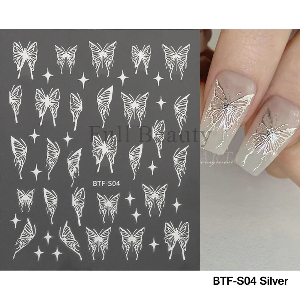 3D Heart Nail Stickers Celestial Nail Decals Gold Silver Star Moon Sliders For Manicure Y2K Design Kawaii Accessories LEBBTF-S28