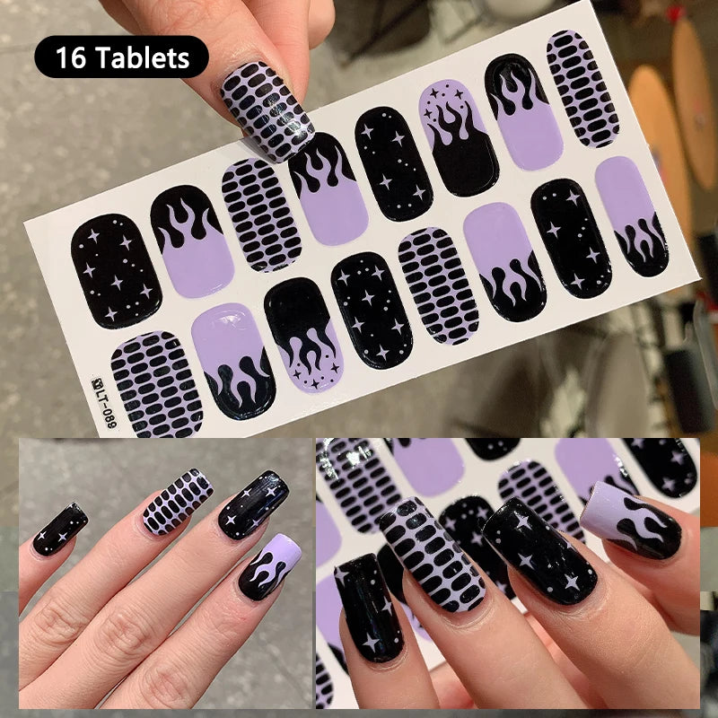 14/16 Strips Gel Nail Stickers Full Cover Nail Patch Gradual Spring And Summer Floristic Nail Stickers Strips DIY Nail Art