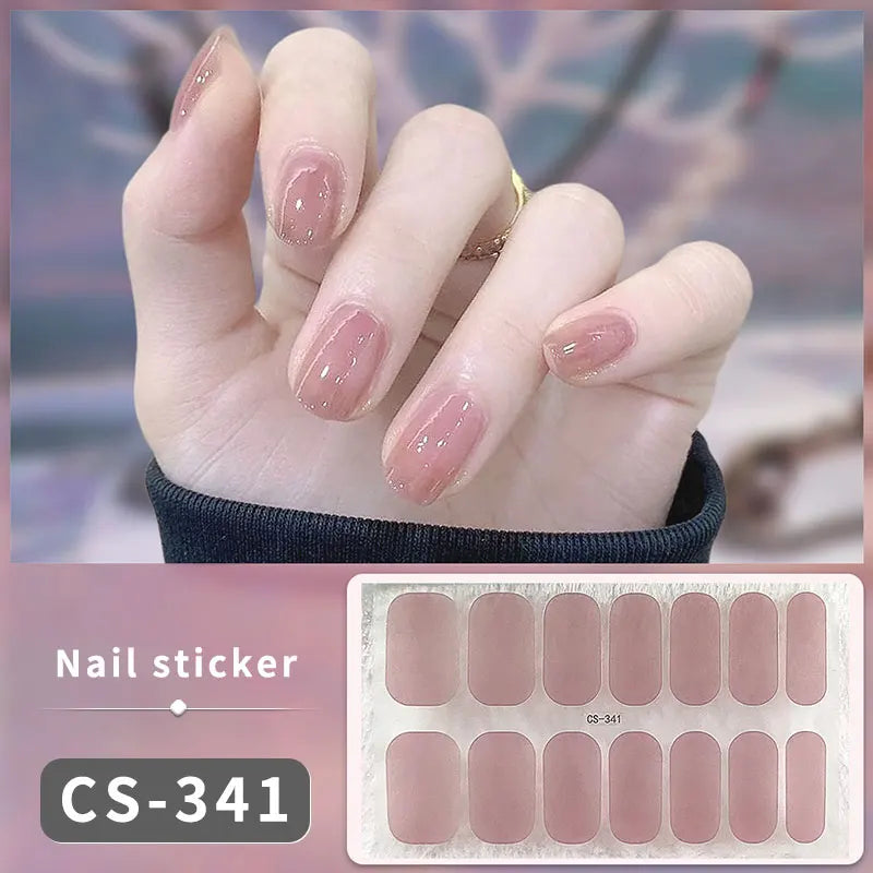 14/16 Strips Gel Nail Stickers Full Cover Nail Patch Gradual Spring And Summer Floristic Nail Stickers Strips DIY Nail Art