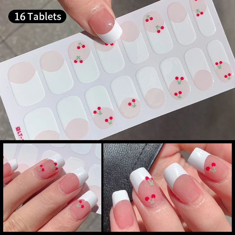 14/16 Strips Gel Nail Stickers Full Cover Nail Patch Gradual Spring And Summer Floristic Nail Stickers Strips DIY Nail Art