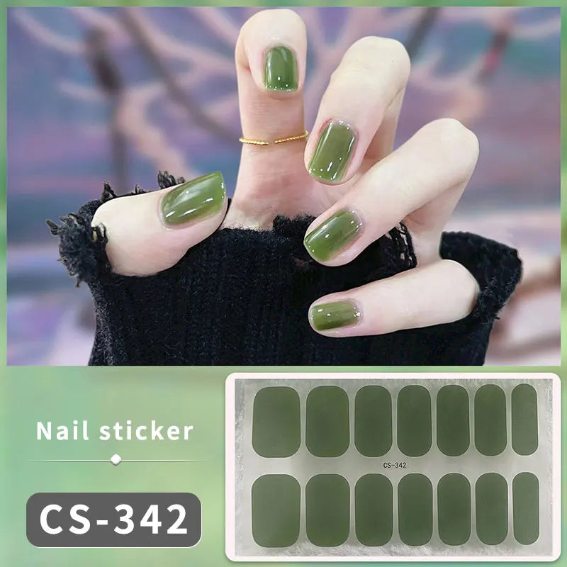 14/16 Strips Gel Nail Stickers Full Cover Nail Patch Gradual Spring And Summer Floristic Nail Stickers Strips DIY Nail Art