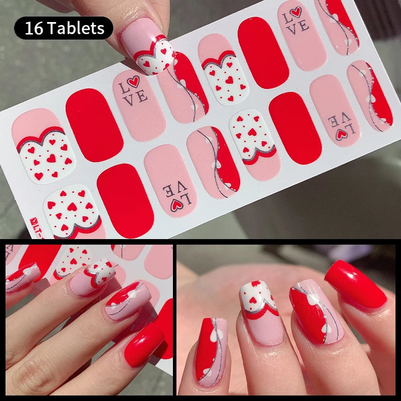 14/16 Strips Gel Nail Stickers Full Cover Nail Patch Gradual Spring And Summer Floristic Nail Stickers Strips DIY Nail Art