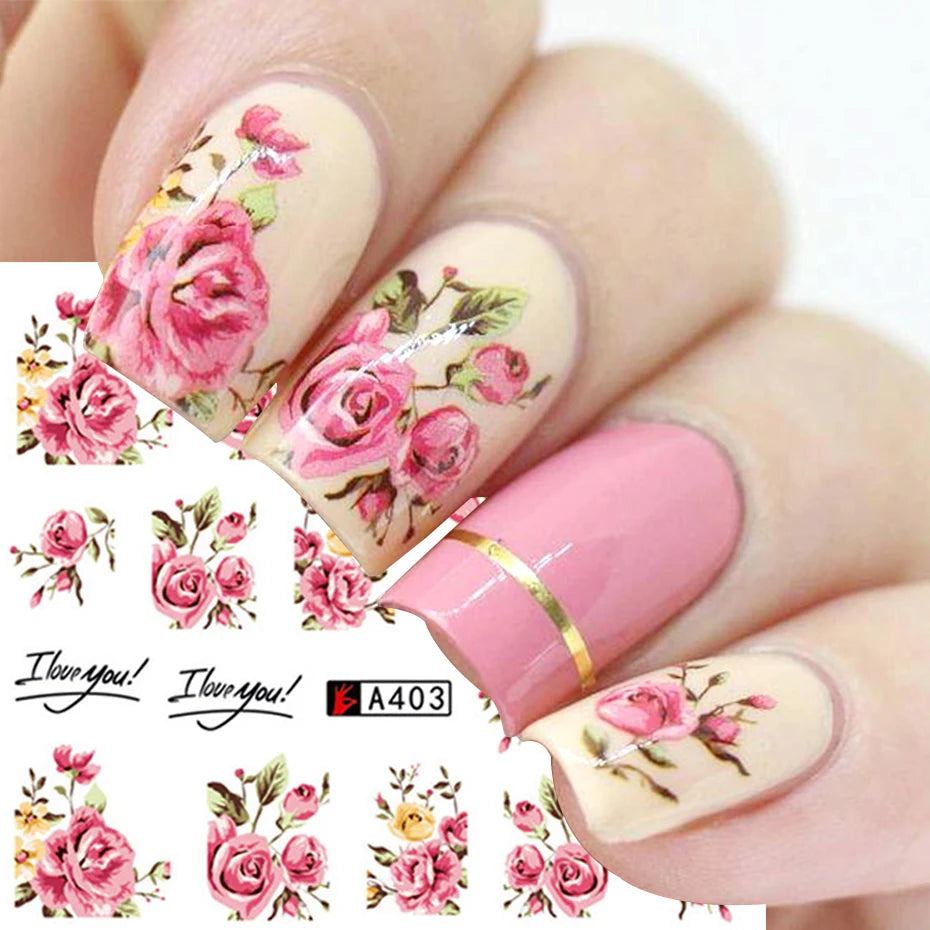 1pcs Flower Series Stickers For Nails Design Water Transfer Decals Foil Wraps Decoration Manicure DIY Slider NFA403