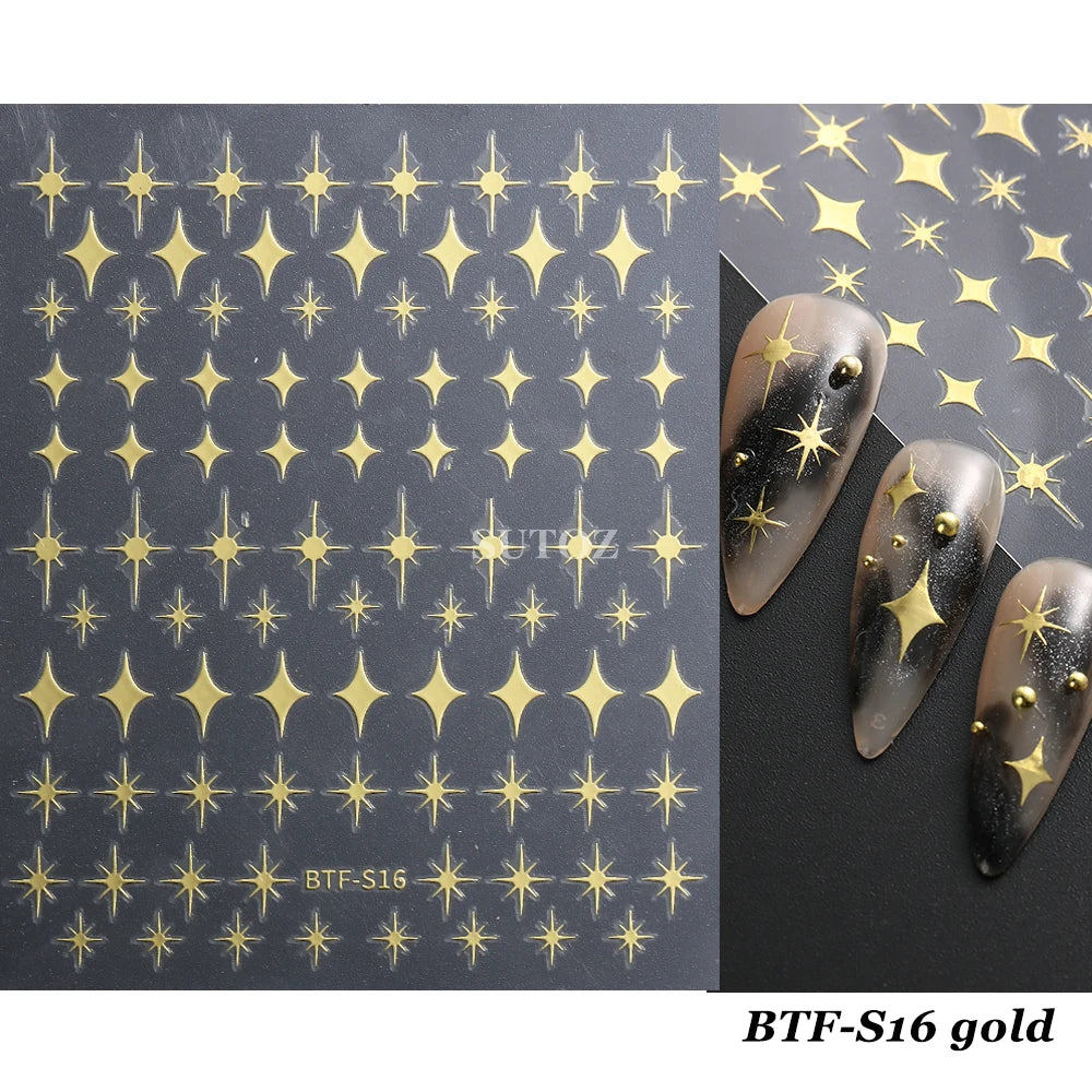 3D Heart Nail Stickers Celestial Nail Decals Gold Silver Star Moon Sliders For Manicure Y2K Design Kawaii Accessories LEBBTF-S28