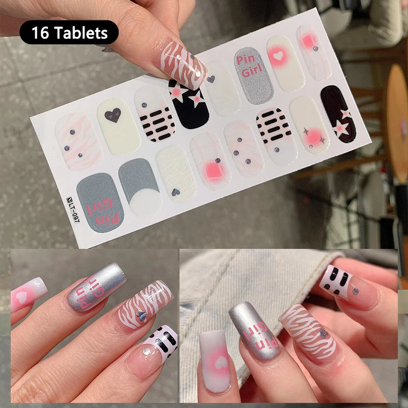 14/16 Strips Gel Nail Stickers Full Cover Nail Patch Gradual Spring And Summer Floristic Nail Stickers Strips DIY Nail Art