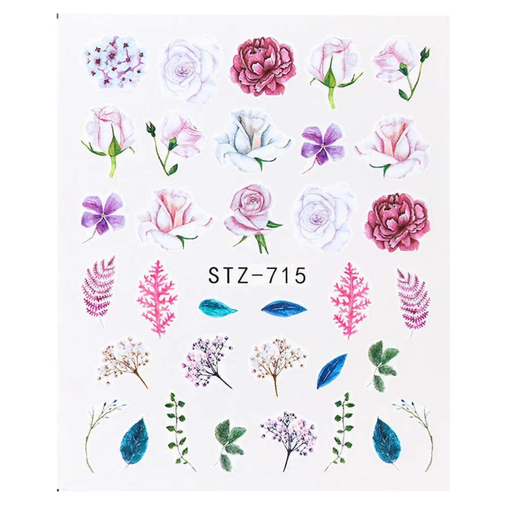 1pcs Flower Series Stickers For Nails Design Water Transfer Decals Foil Wraps Decoration Manicure DIY Slider NFA403