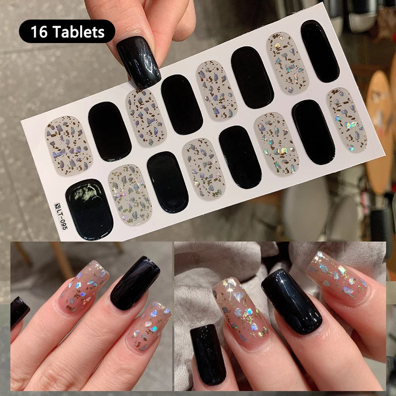 14/16 Strips Gel Nail Stickers Full Cover Nail Patch Gradual Spring And Summer Floristic Nail Stickers Strips DIY Nail Art