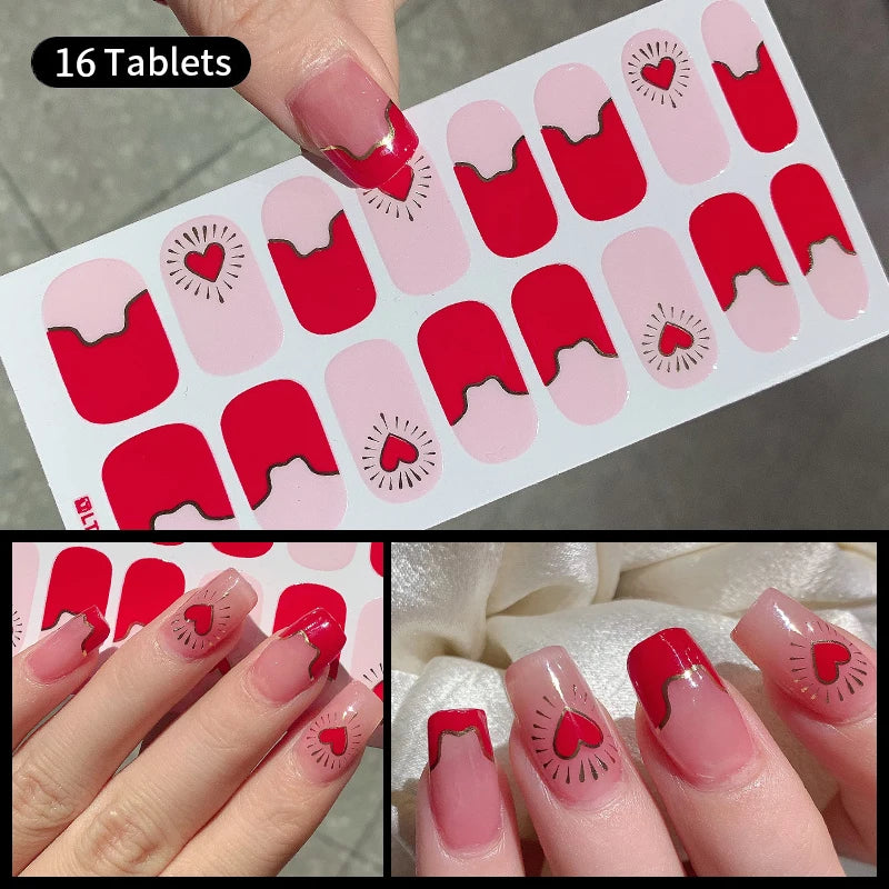 14/16 Strips Gel Nail Stickers Full Cover Nail Patch Gradual Spring And Summer Floristic Nail Stickers Strips DIY Nail Art