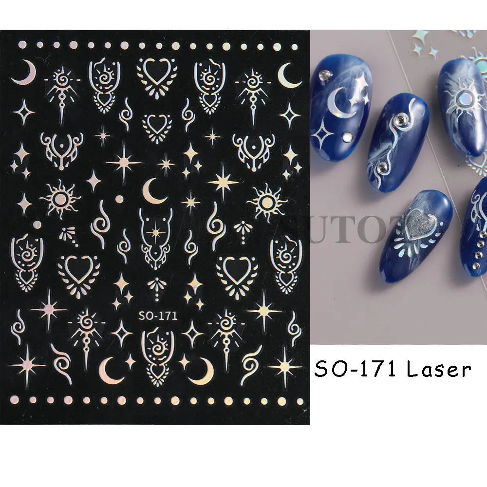 3D Heart Nail Stickers Celestial Nail Decals Gold Silver Star Moon Sliders For Manicure Y2K Design Kawaii Accessories LEBBTF-S28