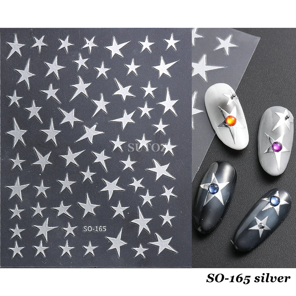 3D Heart Nail Stickers Celestial Nail Decals Gold Silver Star Moon Sliders For Manicure Y2K Design Kawaii Accessories LEBBTF-S28