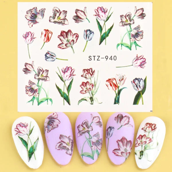 1pcs Flower Series Stickers For Nails Design Water Transfer Decals Foil Wraps Decoration Manicure DIY Slider NFA403