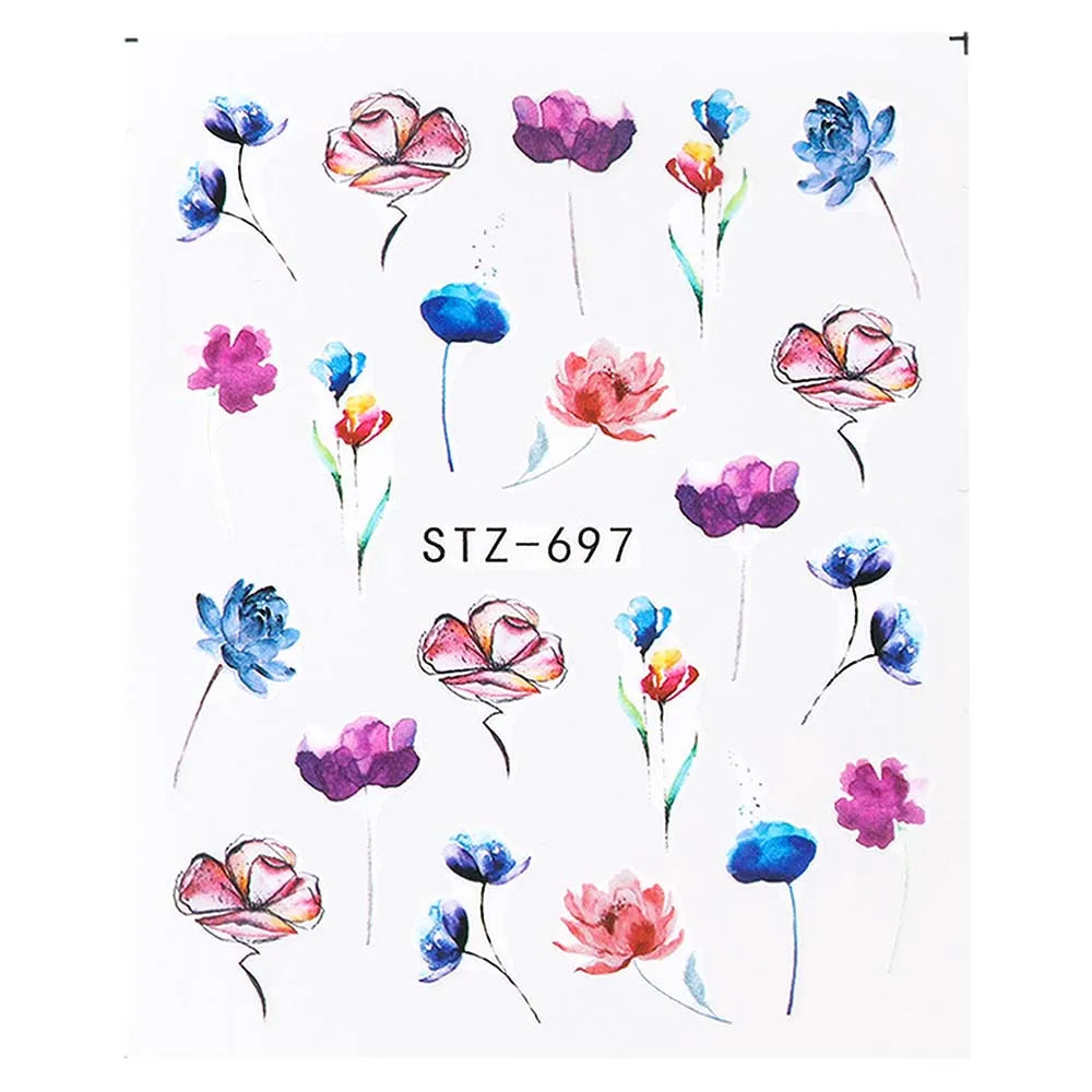 1pcs Flower Series Stickers For Nails Design Water Transfer Decals Foil Wraps Decoration Manicure DIY Slider NFA403