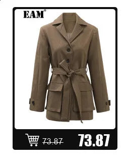 [EAM] Black Big Size PU Leather Jacket New Removable Fur Collar Long Sleeve Women Coat Fashion Tide Spring Autumn 2025 1DH2121