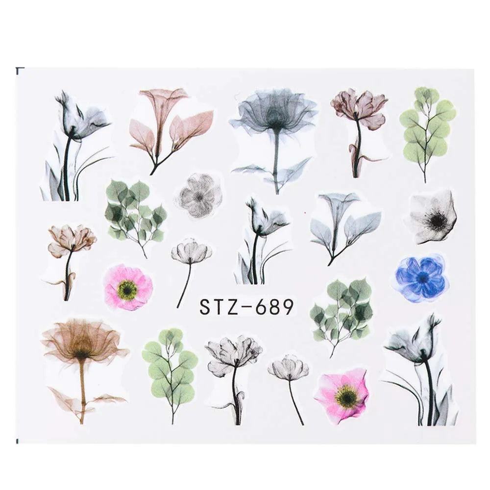 1pcs Flower Series Stickers For Nails Design Water Transfer Decals Foil Wraps Decoration Manicure DIY Slider NFA403