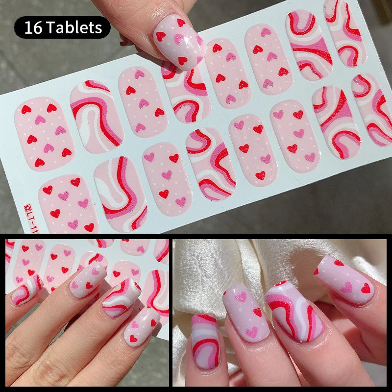 14/16 Strips Gel Nail Stickers Full Cover Nail Patch Gradual Spring And Summer Floristic Nail Stickers Strips DIY Nail Art