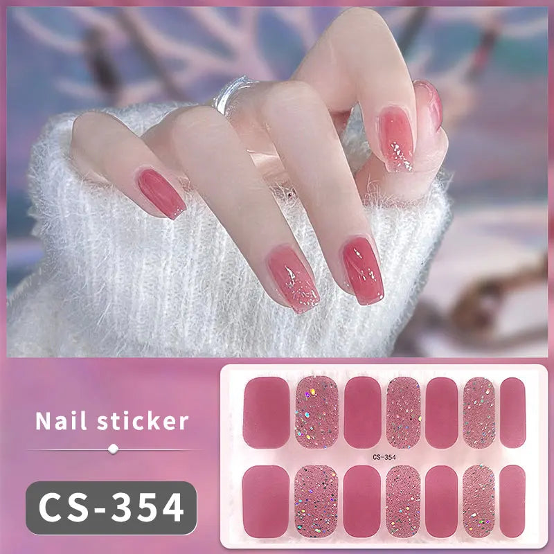 14/16 Strips Gel Nail Stickers Full Cover Nail Patch Gradual Spring And Summer Floristic Nail Stickers Strips DIY Nail Art