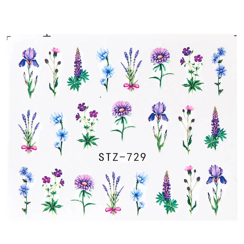 1pcs Flower Series Stickers For Nails Design Water Transfer Decals Foil Wraps Decoration Manicure DIY Slider NFA403