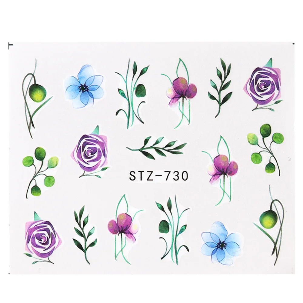 1pcs Flower Series Stickers For Nails Design Water Transfer Decals Foil Wraps Decoration Manicure DIY Slider NFA403