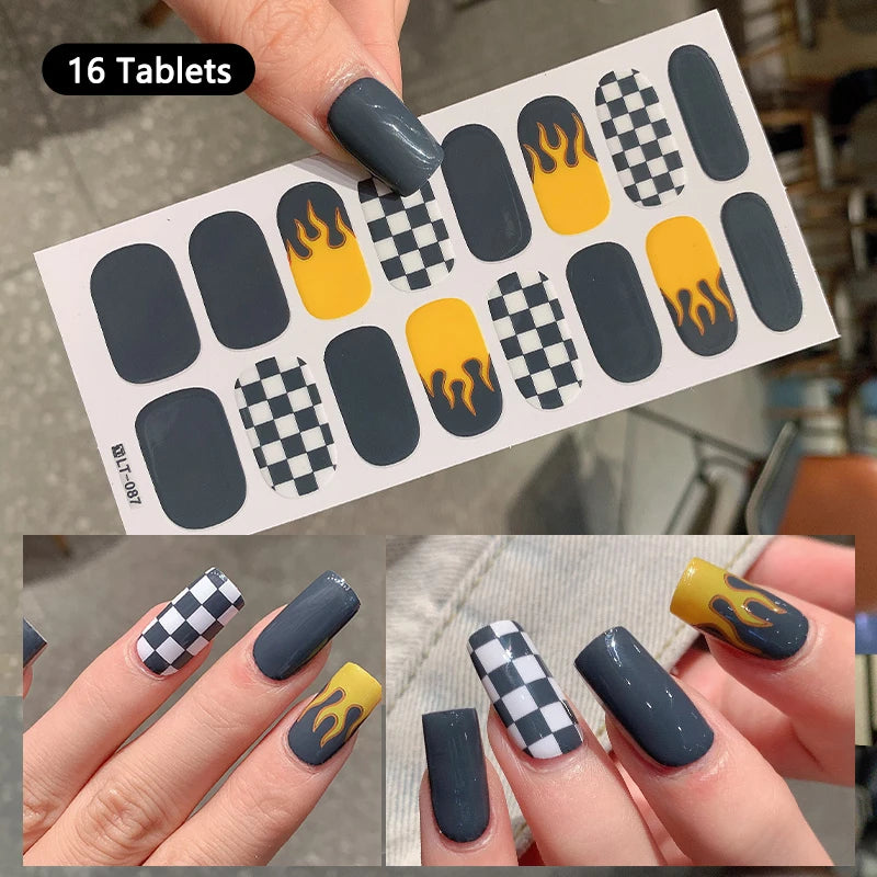 14/16 Strips Gel Nail Stickers Full Cover Nail Patch Gradual Spring And Summer Floristic Nail Stickers Strips DIY Nail Art