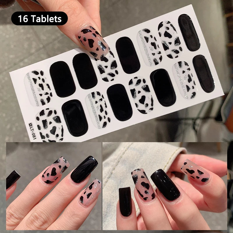 14/16 Strips Gel Nail Stickers Full Cover Nail Patch Gradual Spring And Summer Floristic Nail Stickers Strips DIY Nail Art