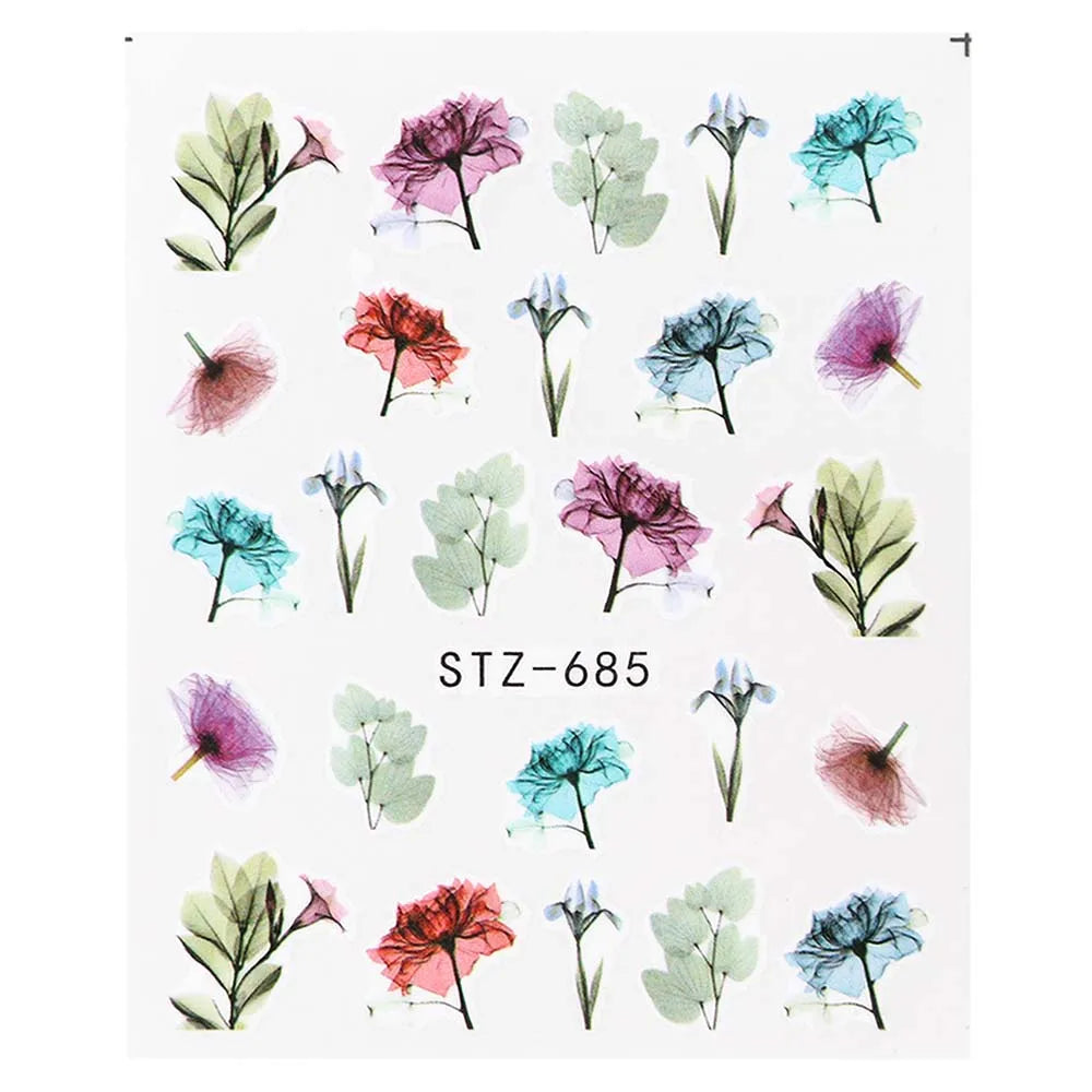 1pcs Flower Series Stickers For Nails Design Water Transfer Decals Foil Wraps Decoration Manicure DIY Slider NFA403